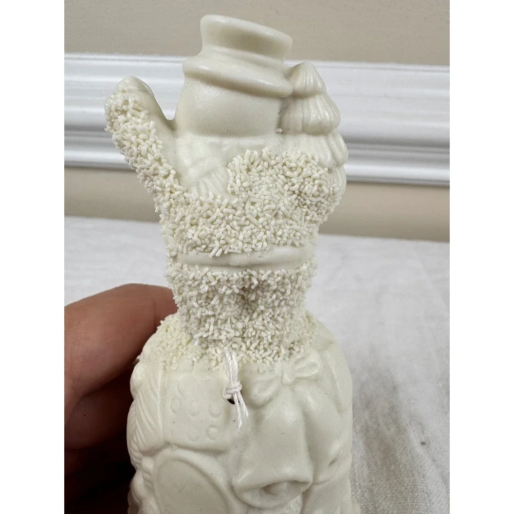 Vintage Cream Bisque Porcelain Snowman Christmas Bell Holiday Decor Relief